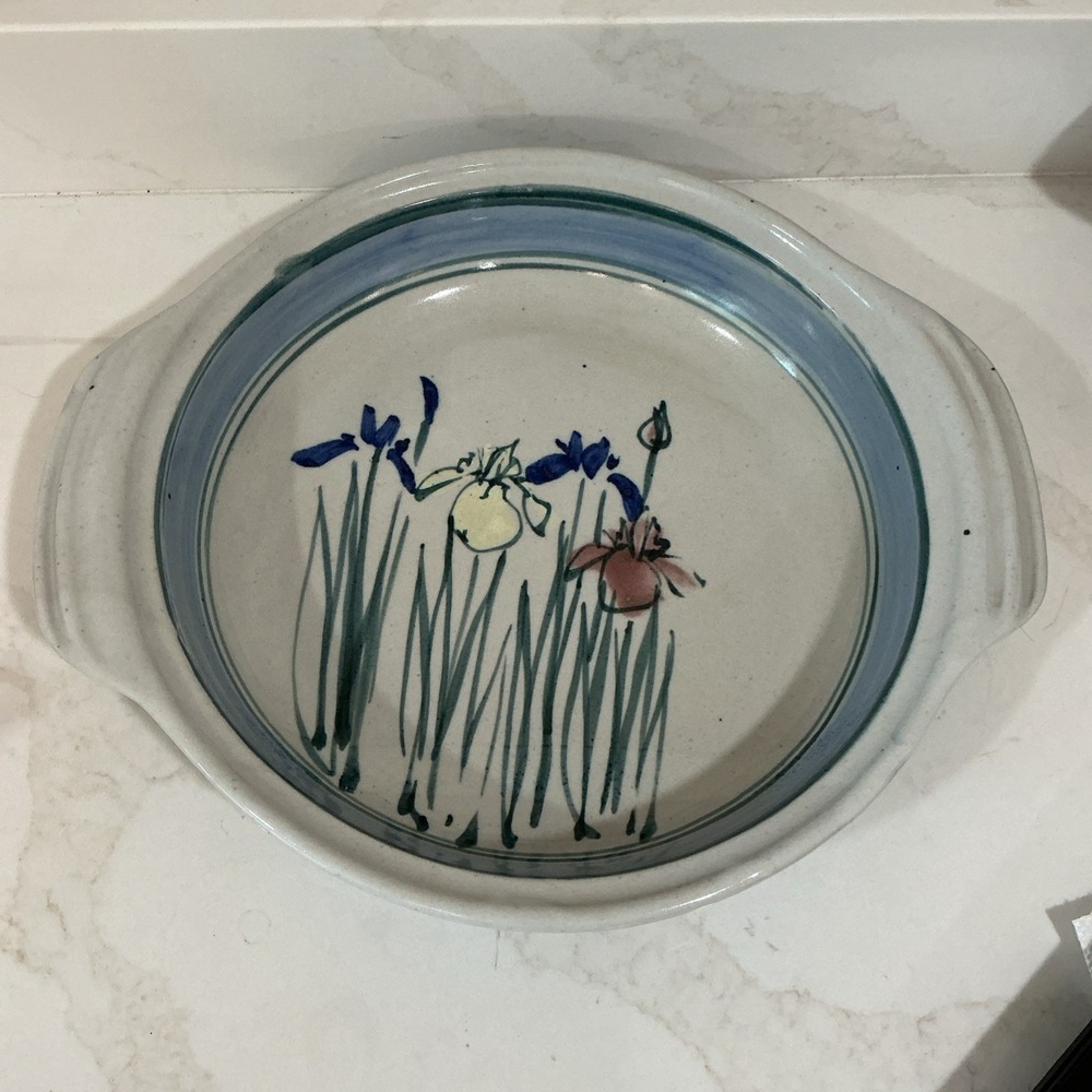 Vintage XL MH Mason Signed Studio Art Pottery Bowl Iris Floral Design 16" Across